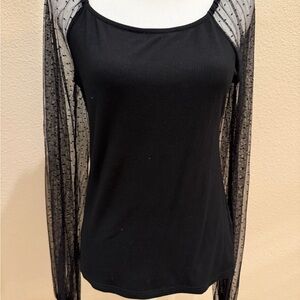 Elegant Black Sheer Sleeve Top Size M